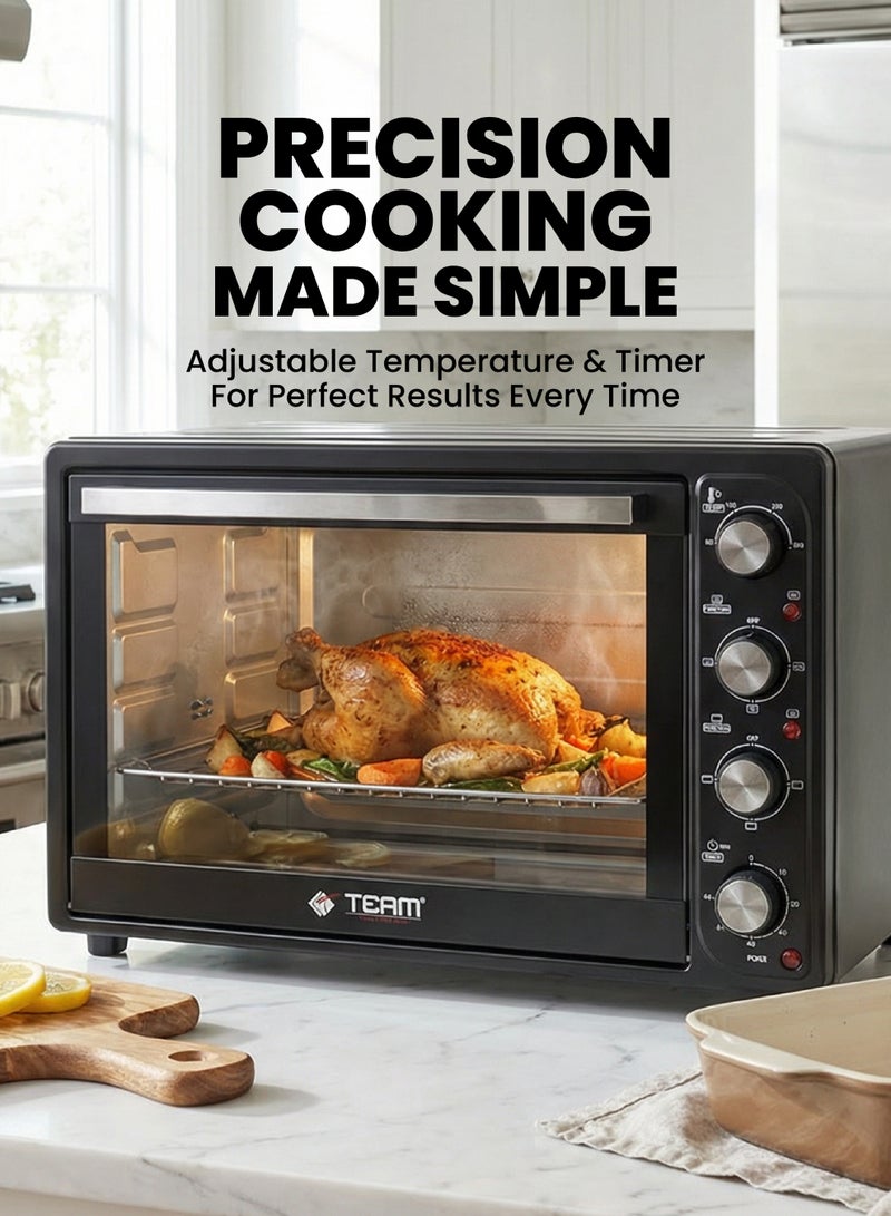 تيم TEAM Electric Oven Deluxe 72L | 2200W Convection & Rotisserie | Adjustable Temperature 100–250°C | Double Glass Door | 9 Cooking Modes | Inner Light | Accessories Included - Image 4